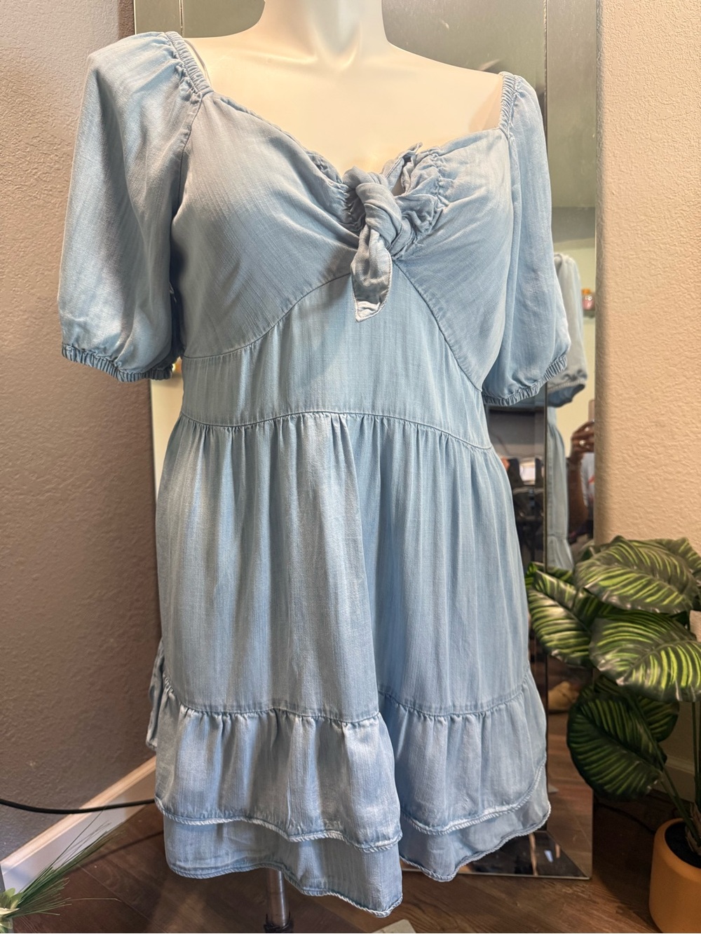 LC Lauren Conrad Light Blue Tiered Babydoll Dress
